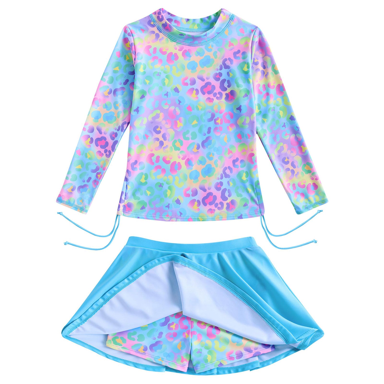 Lanbubble Girls Swimsuit Rash Guard Set 2 Piece Long Sleeve Bathing Suit Swim Skirt with Shorts 3-10 Years