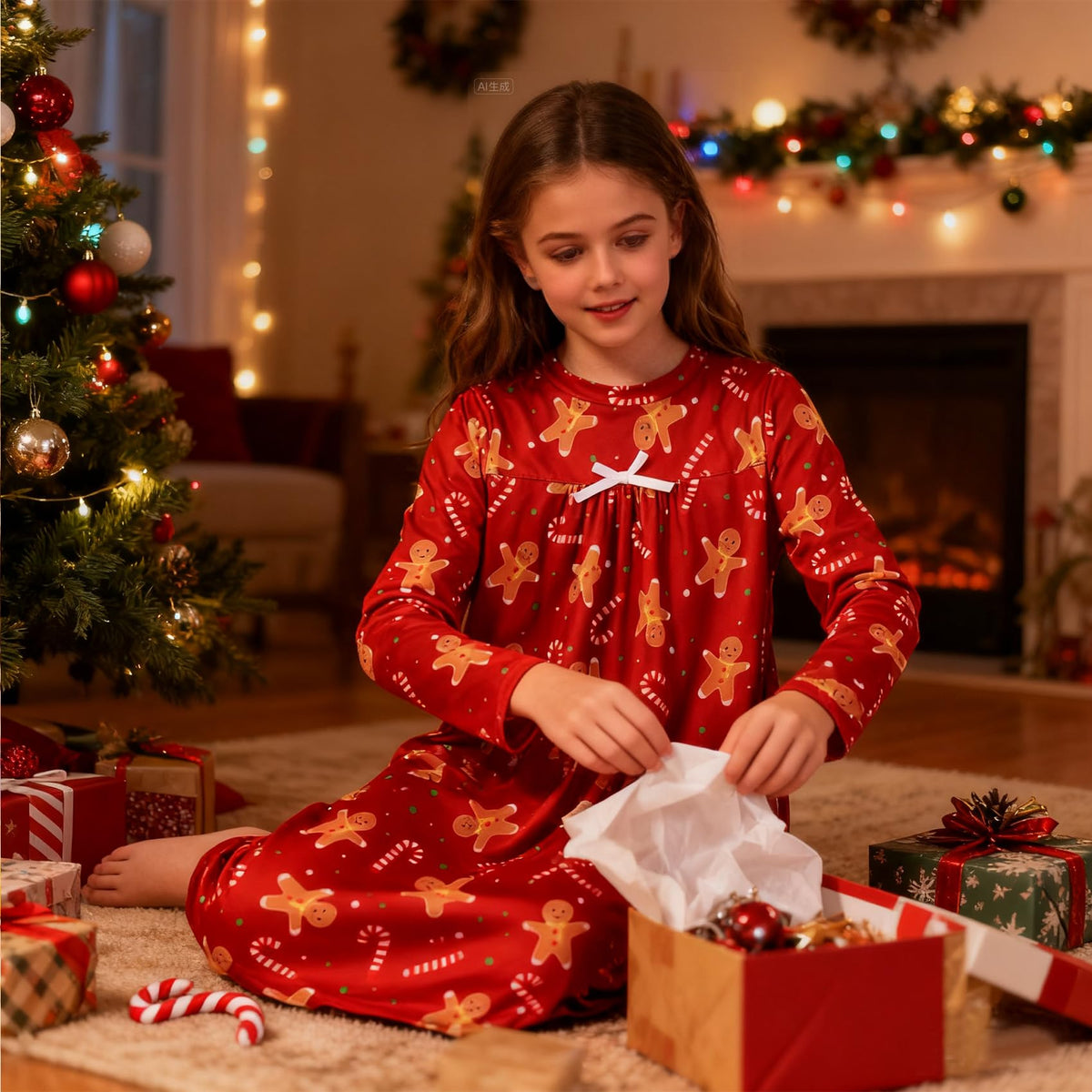 Lanbubble Girls Nightgowns Long Sleeve Pajama Dress for Girls 5-12 Years Printed Kids Sleepwear Nightdress