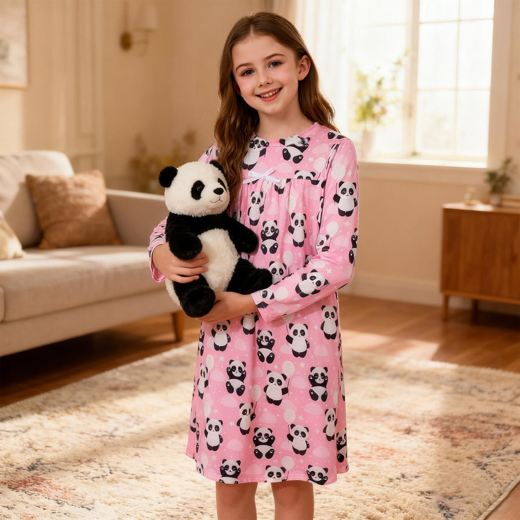 Lanbubble Girls Nightgowns Long Sleeve Pajama Dress for Girls 5-12 Years Printed Kids Sleepwear Nightdress