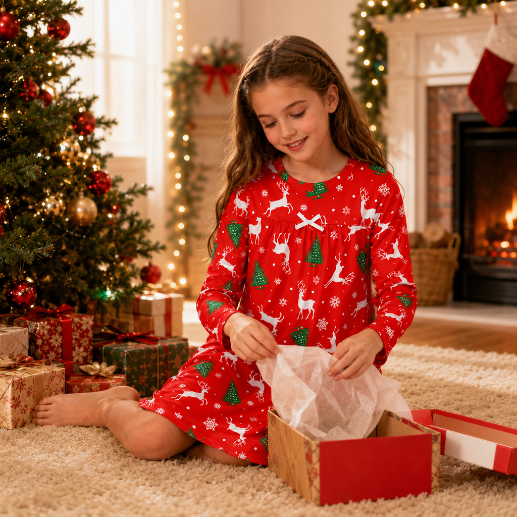 Lanbubble Girls Nightgowns Long Sleeve Pajama Dress for Girls 5-12 Years Printed Kids Sleepwear Nightdress