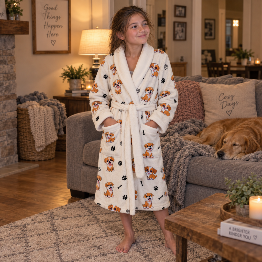 Lanbubble Girls Robe with Sleep Mask & Scrunchie Set, Soft Bathrobe Sleepwear for Kids 6-13 Years