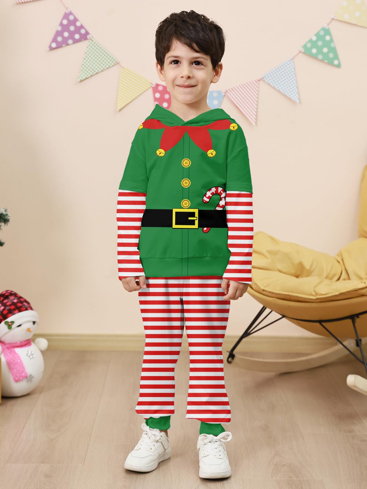 Lanbubble Toddler Boys Christmas Hoodie Set 2 Piece Long Sleeve Sweatshirt and Pants Outfit 2-6T