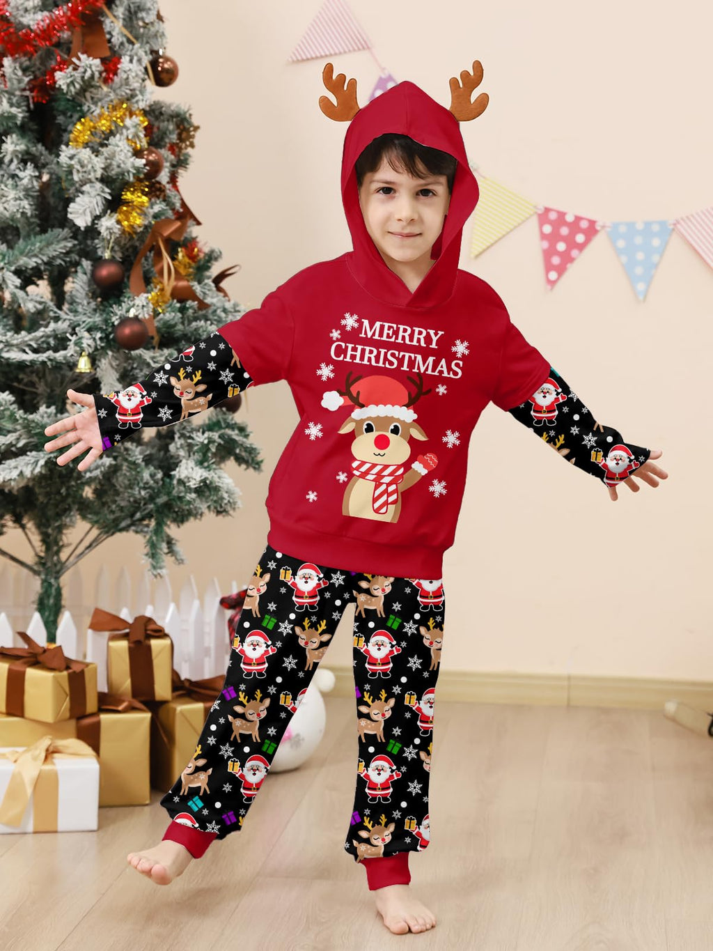 Lanbubble Toddler Boys Christmas Hoodie Set 2 Piece Long Sleeve Sweatshirt and Pants Outfit 2-6T