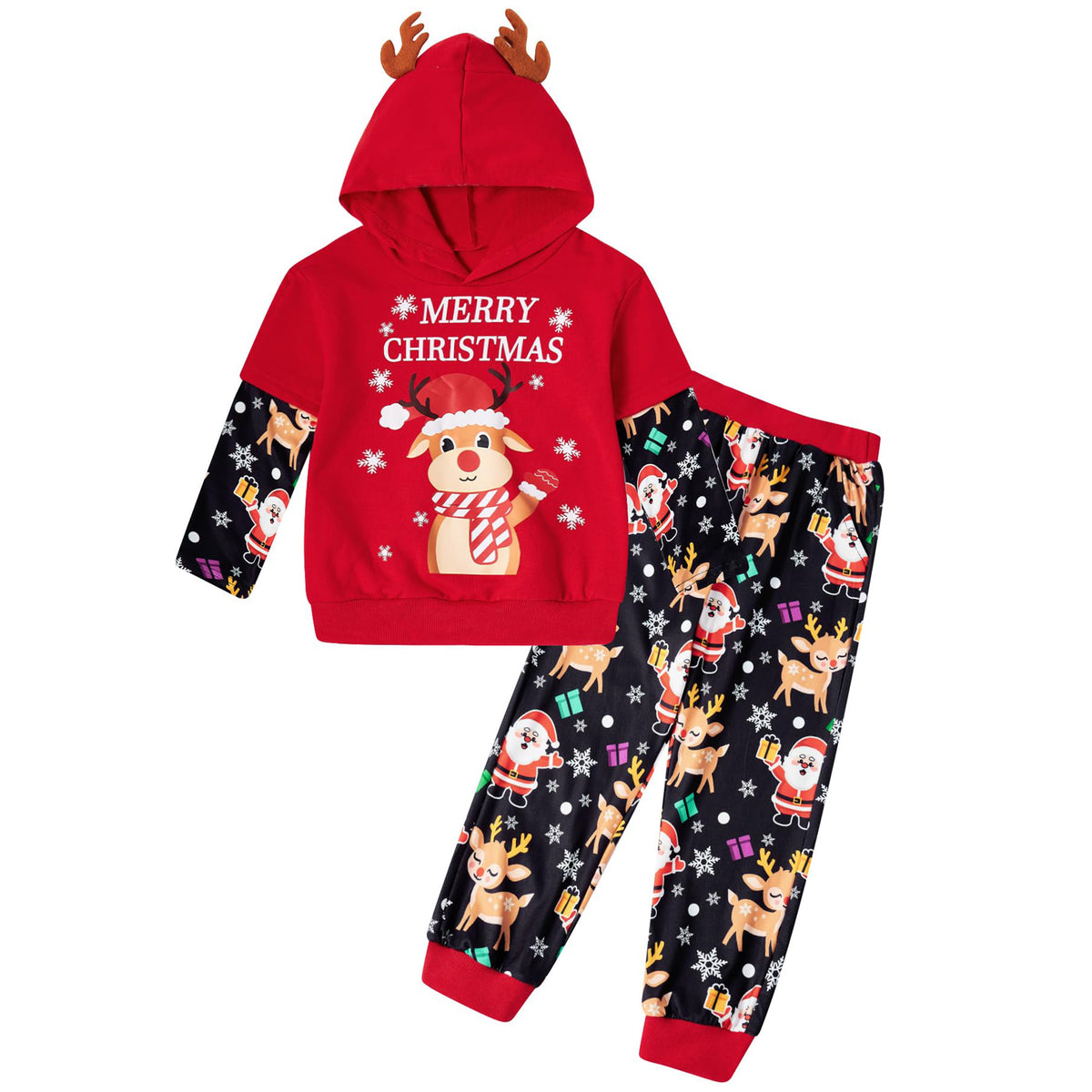 Lanbubble Toddler Boys Christmas Hoodie Set 2 Piece Long Sleeve Sweatshirt and Pants Outfit 2-6T