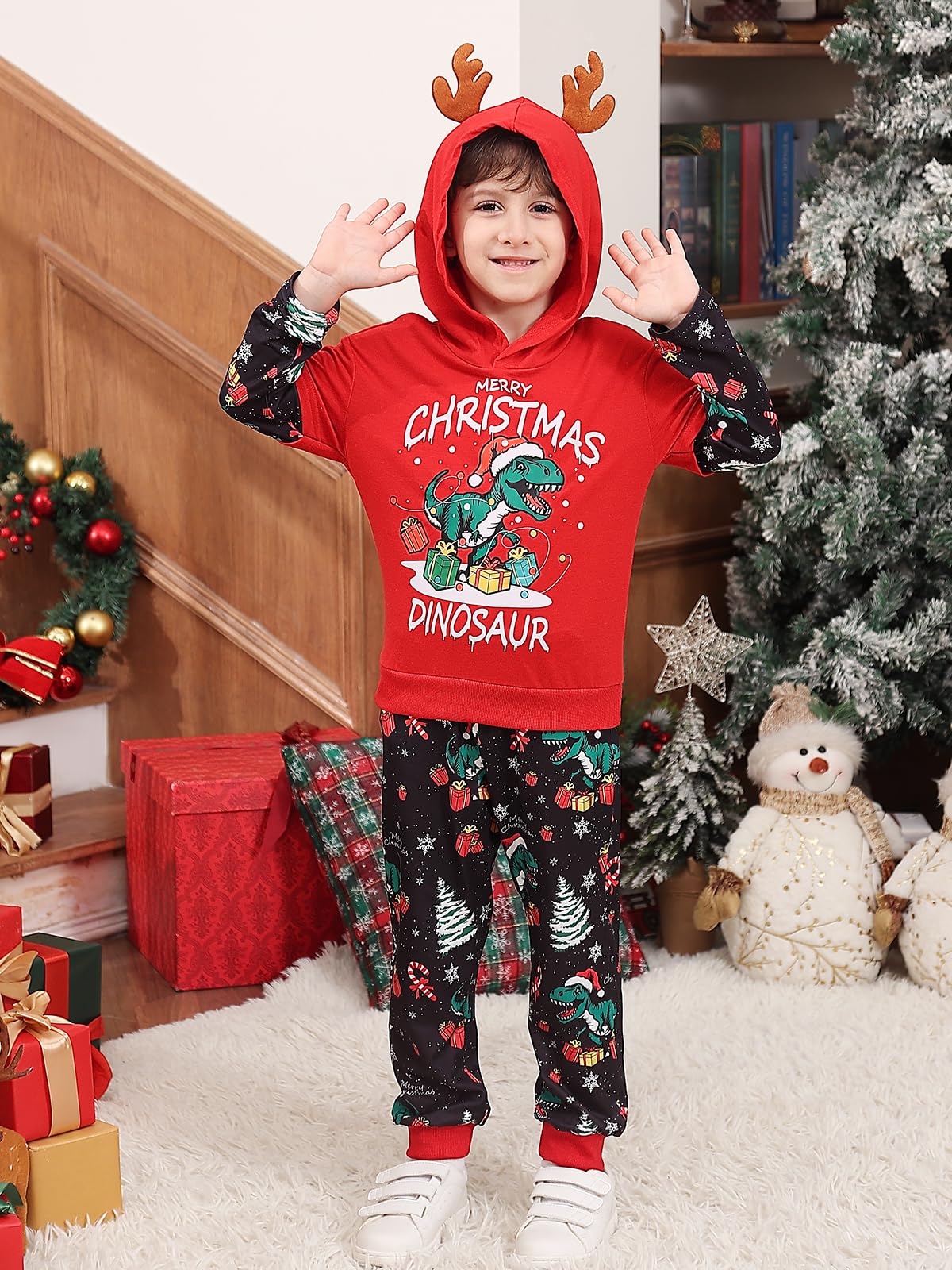 Lanbubble Toddler Boys Christmas Hoodie Set 2 Piece Long Sleeve Sweatshirt and Pants Outfit 2-6T