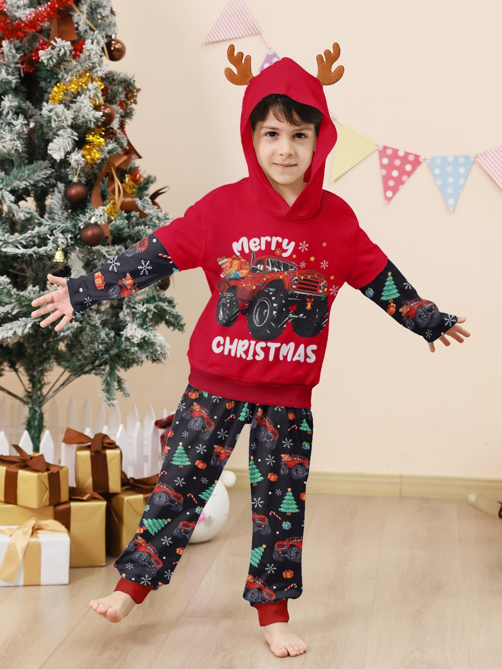 Lanbubble Toddler Boys Christmas Hoodie Set 2 Piece Long Sleeve Sweatshirt and Pants Outfit 2-6T