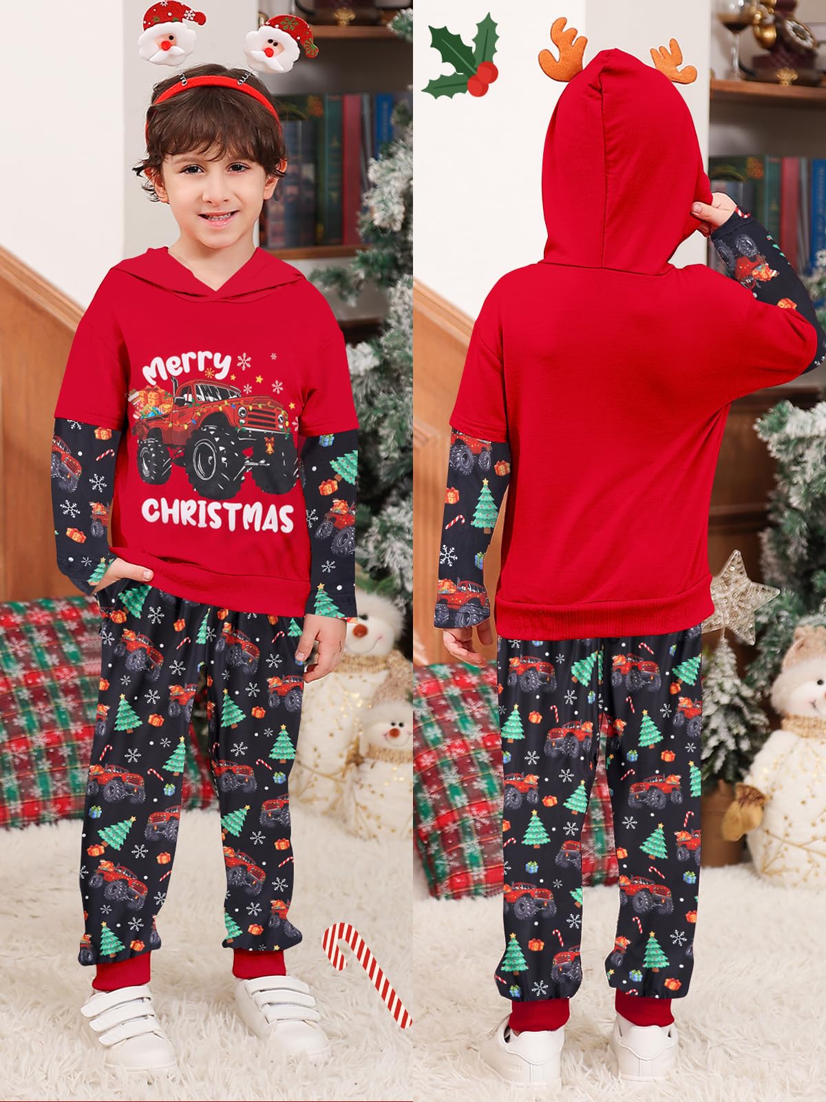 Lanbubble Toddler Boys Christmas Hoodie Set 2 Piece Long Sleeve Sweatshirt and Pants Outfit 2-6T