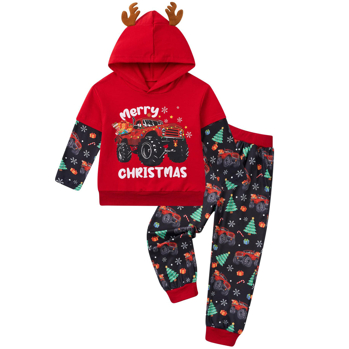Lanbubble Toddler Boys Christmas Hoodie Set 2 Piece Long Sleeve Sweatshirt and Pants Outfit 2-6T