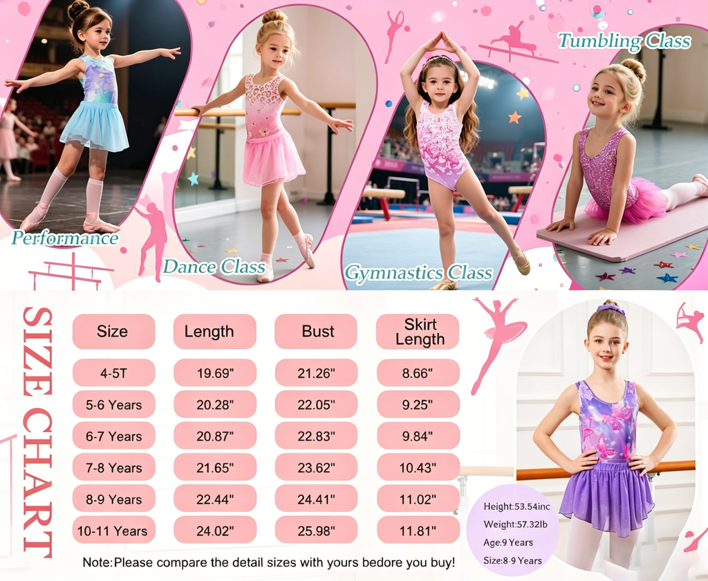 Lanbubble Girls Gymnastics Leotards Sleeveless Ballet Leotard for Girl Dance Outfit with Skirt Hair Scrunchie 5-9 Years