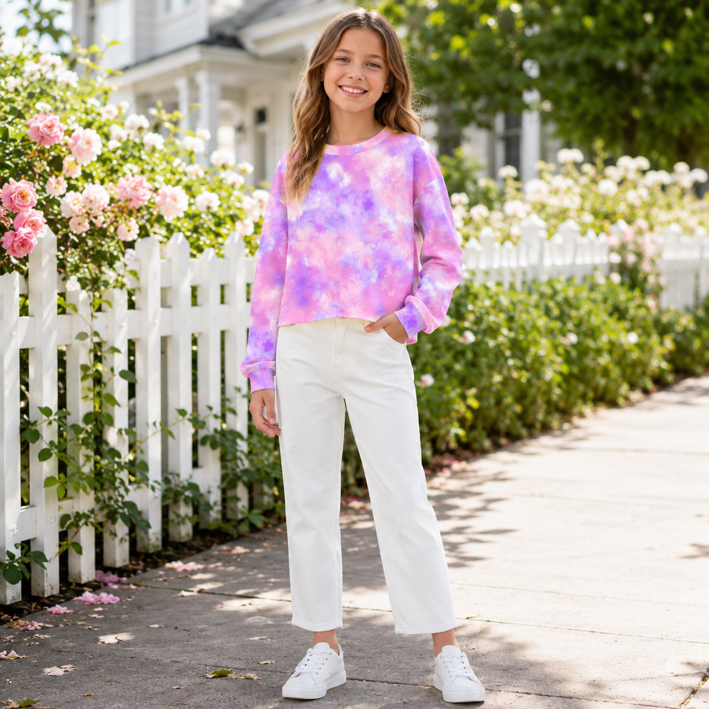 Lanbubble Girls Long Sleeve T Shirt Casual Graphic Tie Dye Top 7-12Y