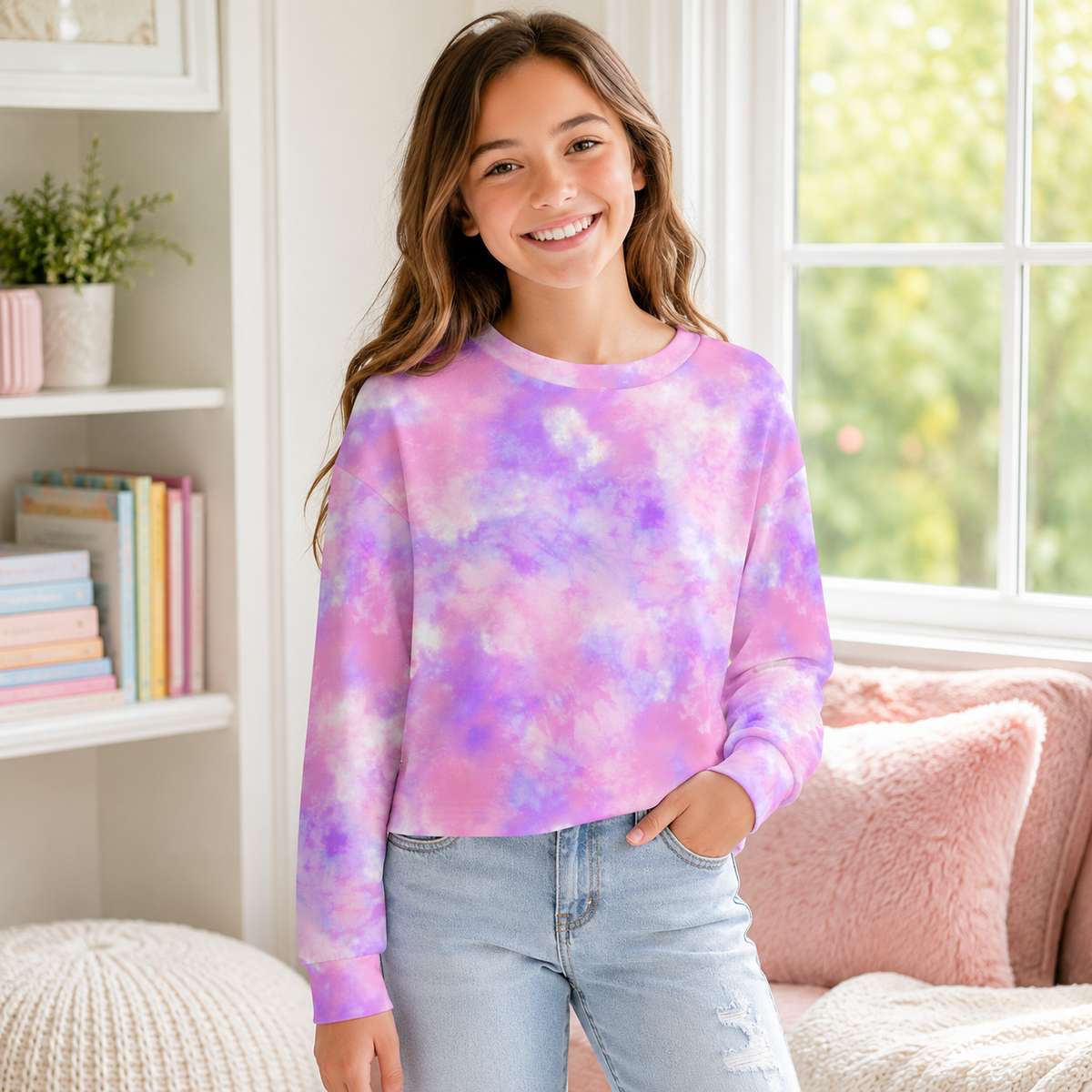Lanbubble Girls Long Sleeve T Shirt Casual Graphic Tie Dye Top 7-12Y