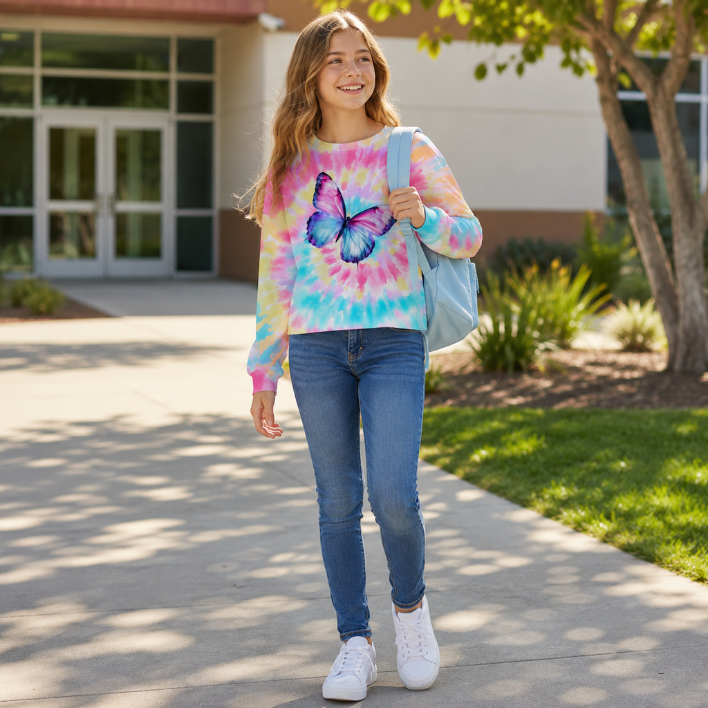 Lanbubble Girls Long Sleeve T Shirt Casual Graphic Tie Dye Top 7-12Y