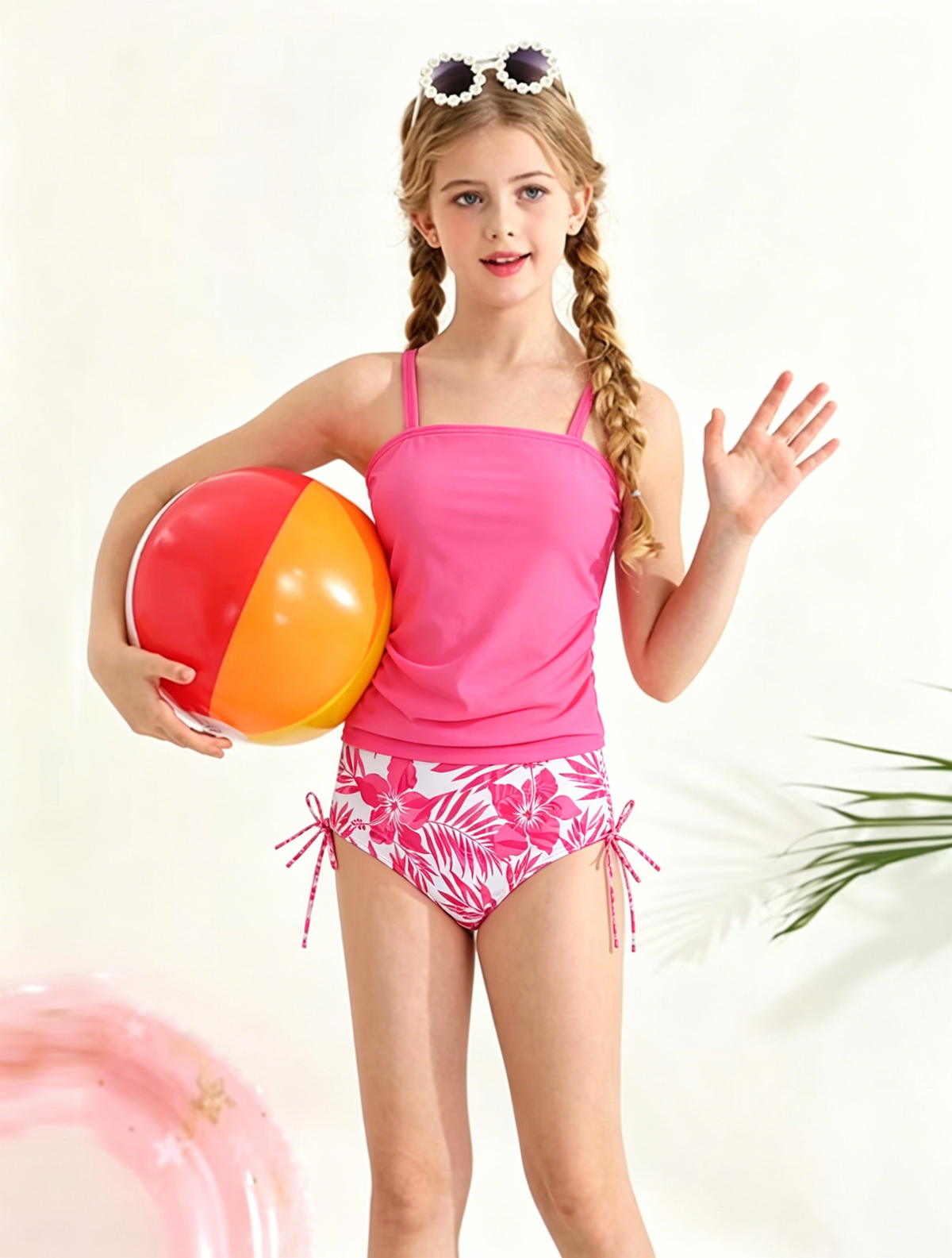 Lanbubble Girls Tankini Swimsuits for Teens 2 Piece Padded Bathing Suit Drawstring Swimwear Set 9-16T