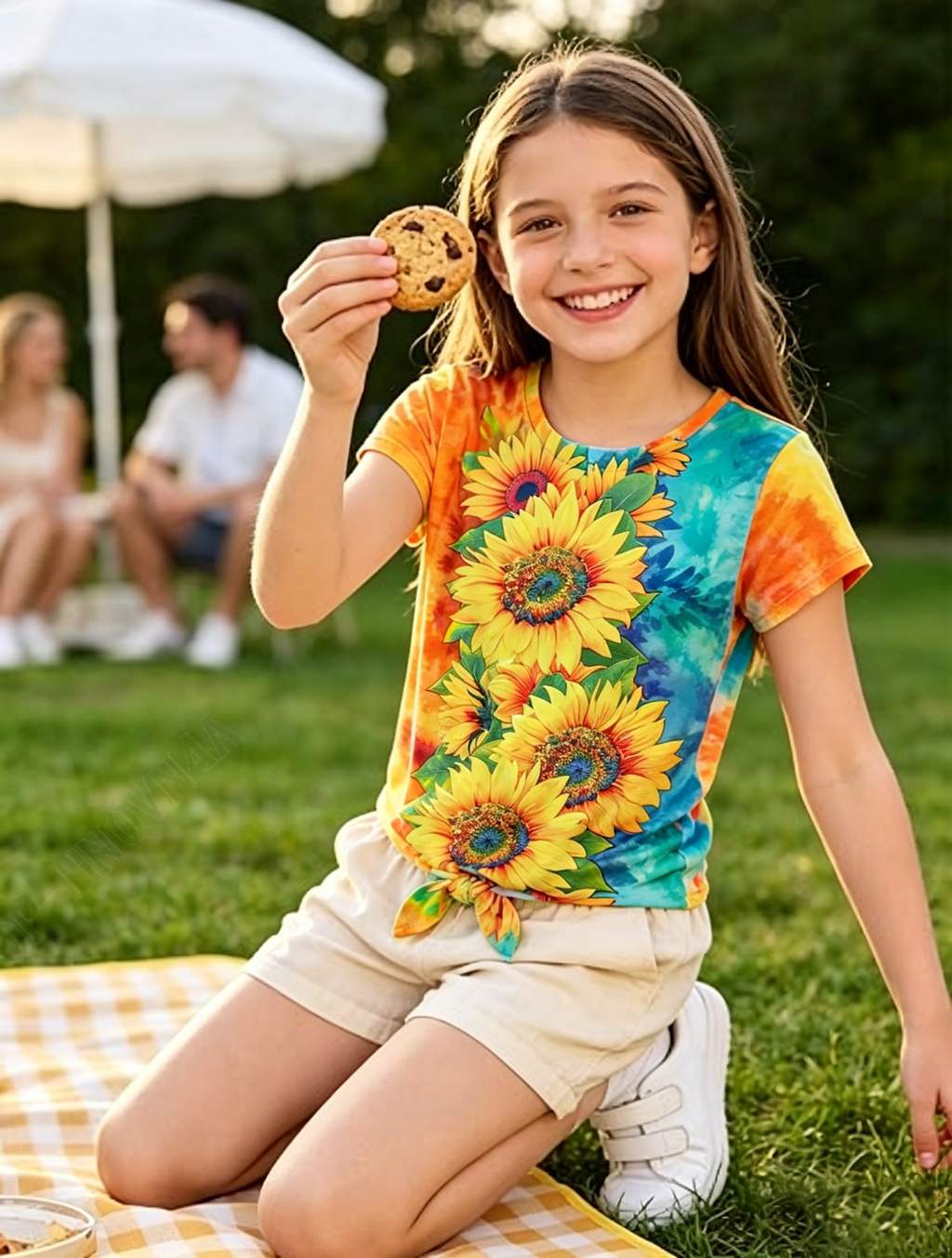 Lanbubble Girls Graphic T-Shirt Tie Dye Kids Short Sleeve Tee Shirt Tie Front Tops 7-12 Years