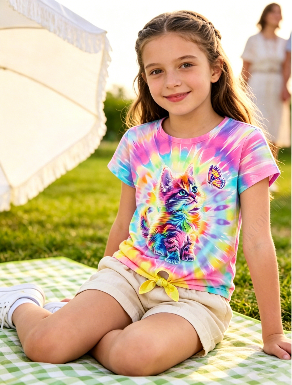 Lanbubble Girls Graphic T-Shirt Tie Dye Kids Short Sleeve Tee Shirt Tie Front Tops 7-12 Years