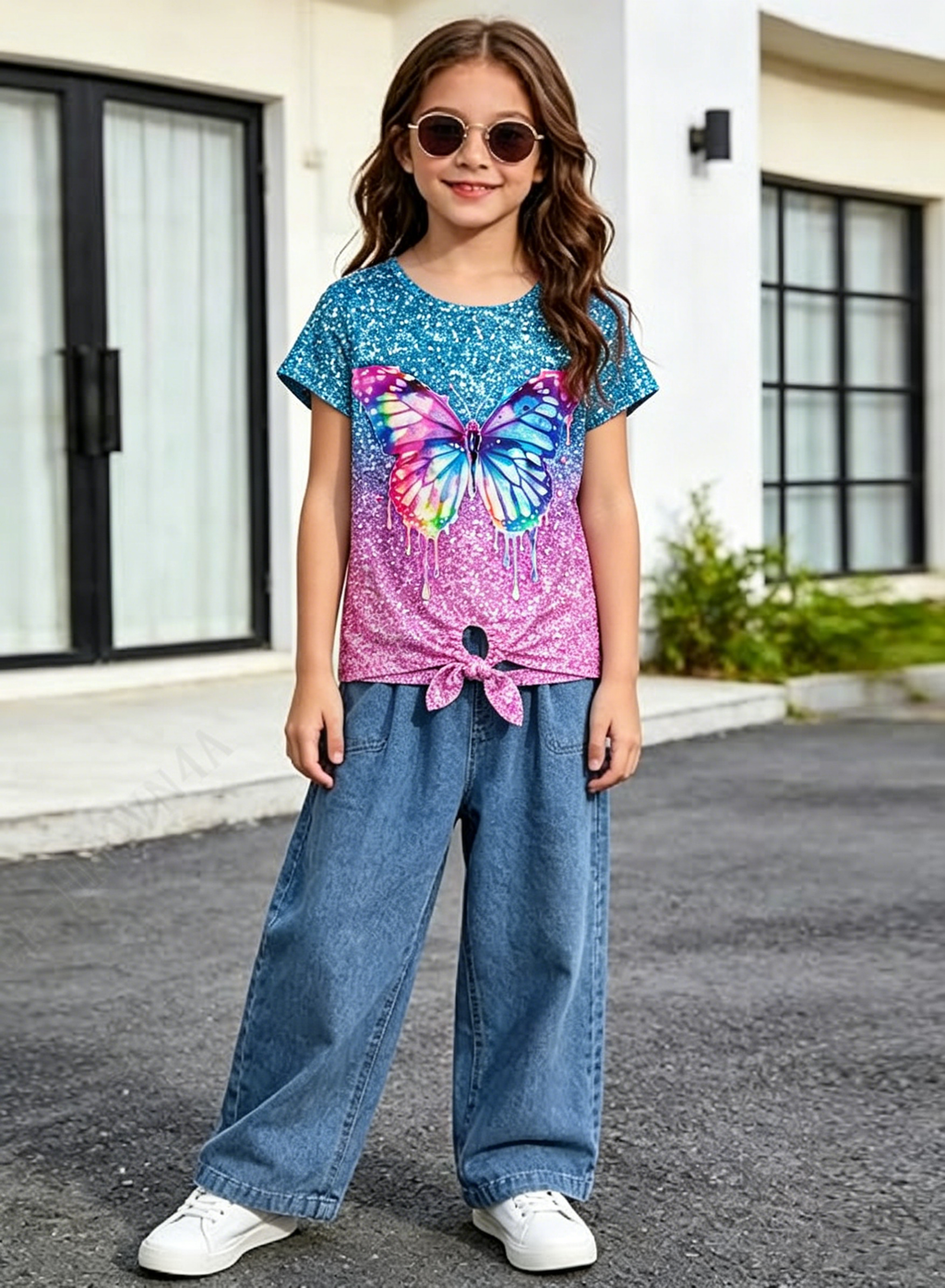 Lanbubble Girls Graphic T-Shirt Tie Dye Kids Short Sleeve Tee Shirt Tie Front Tops 7-12 Years