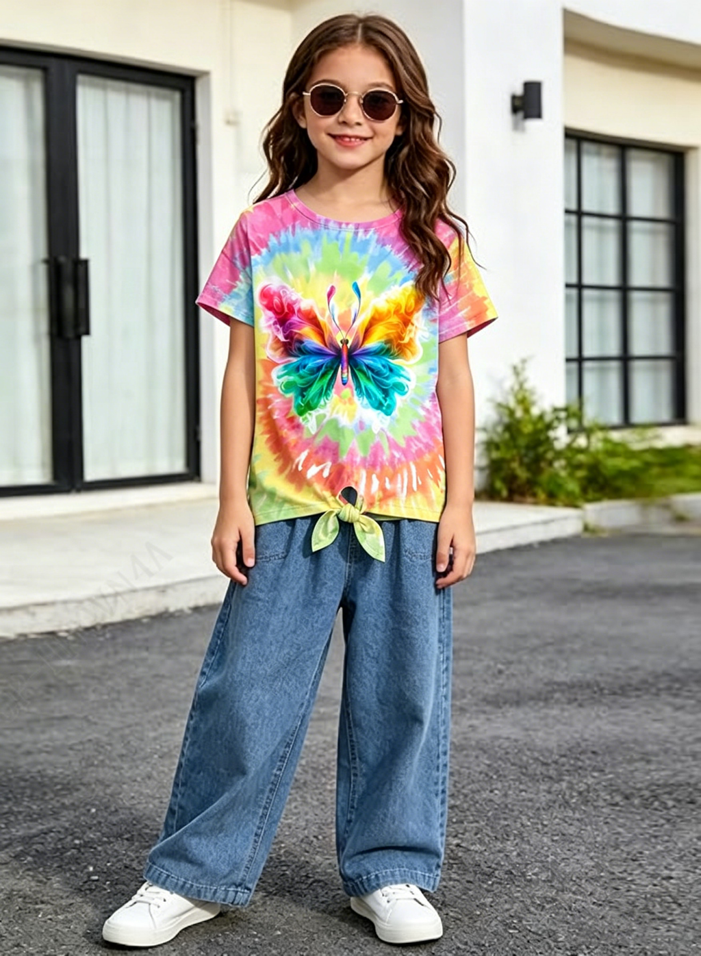 Lanbubble Girls Graphic T-Shirt Tie Dye Kids Short Sleeve Tee Shirt Tie Front Tops 7-12 Years