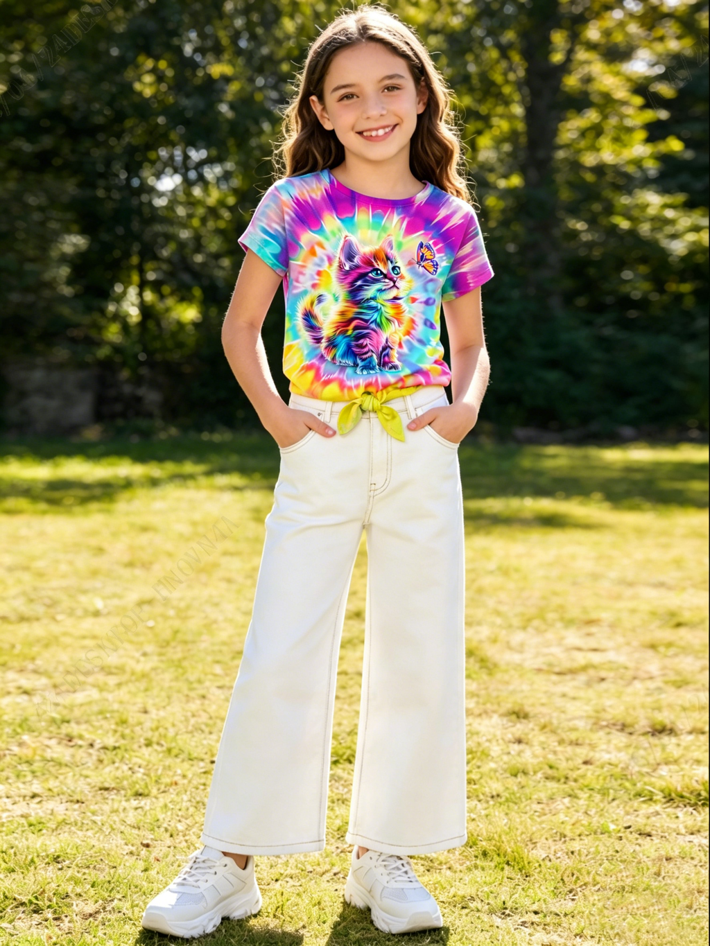 Lanbubble Girls Graphic T-Shirt Tie Dye Kids Short Sleeve Tee Shirt Tie Front Tops 7-12 Years