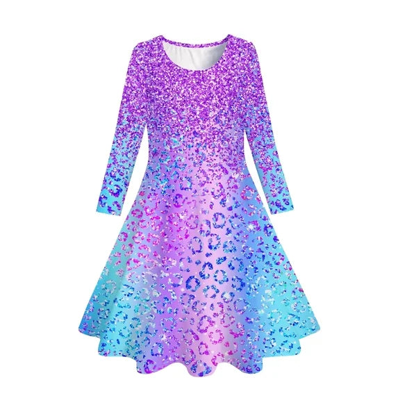 Lanbubble Girls Christmas Dresses Long Sleeve A-Line Casual Dress Twirly Skater Dresses 5-13 Years