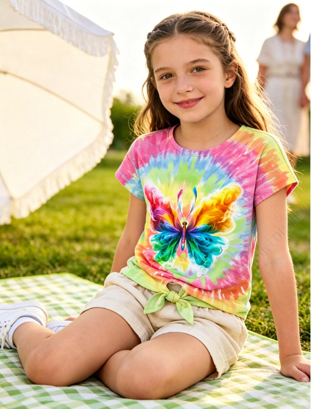 Lanbubble Girls Graphic T-Shirt Tie Dye Kids Short Sleeve Tee Shirt Tie Front Tops 7-12 Years