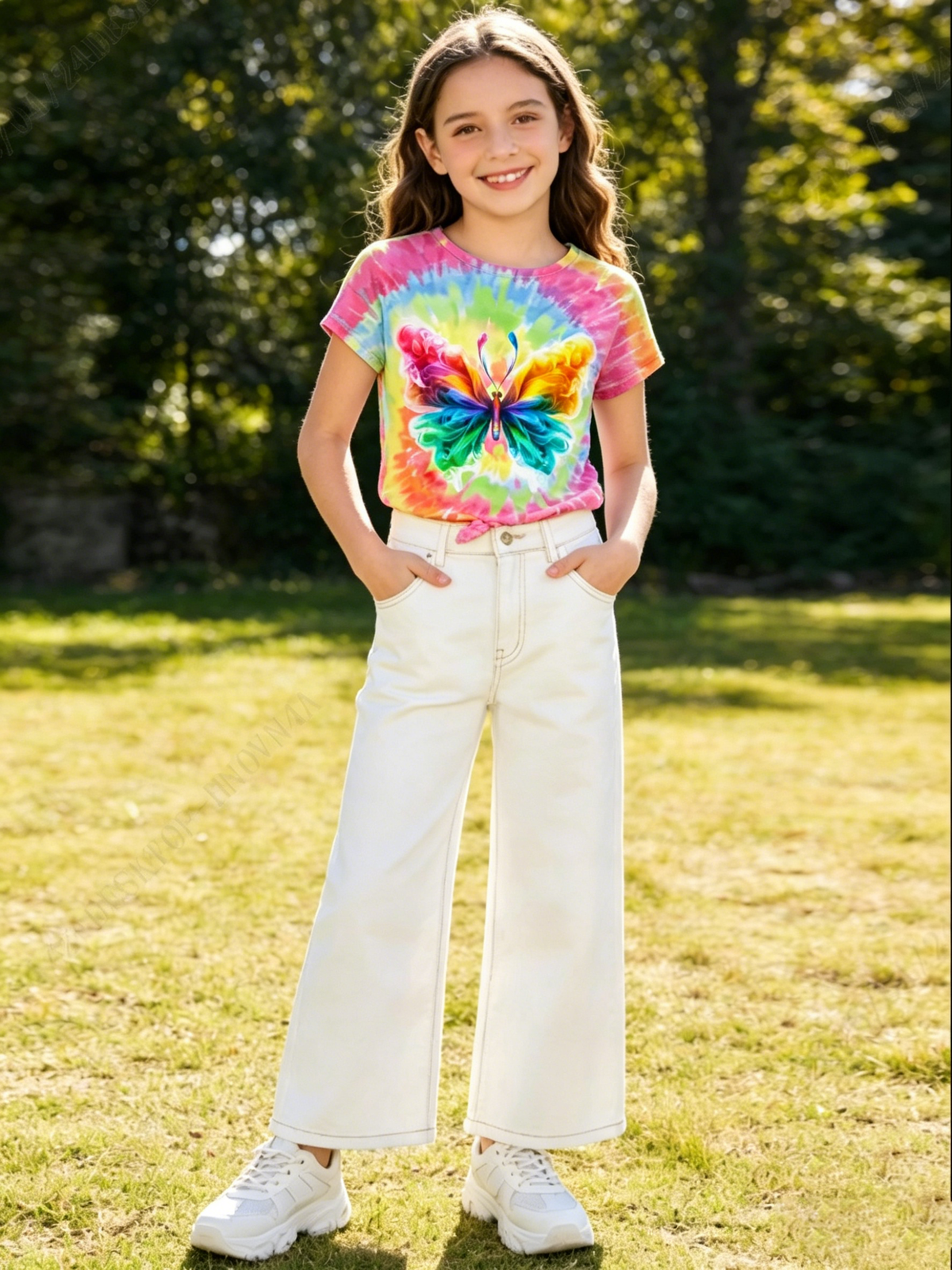 Lanbubble Girls Graphic T-Shirt Tie Dye Kids Short Sleeve Tee Shirt Tie Front Tops 7-12 Years