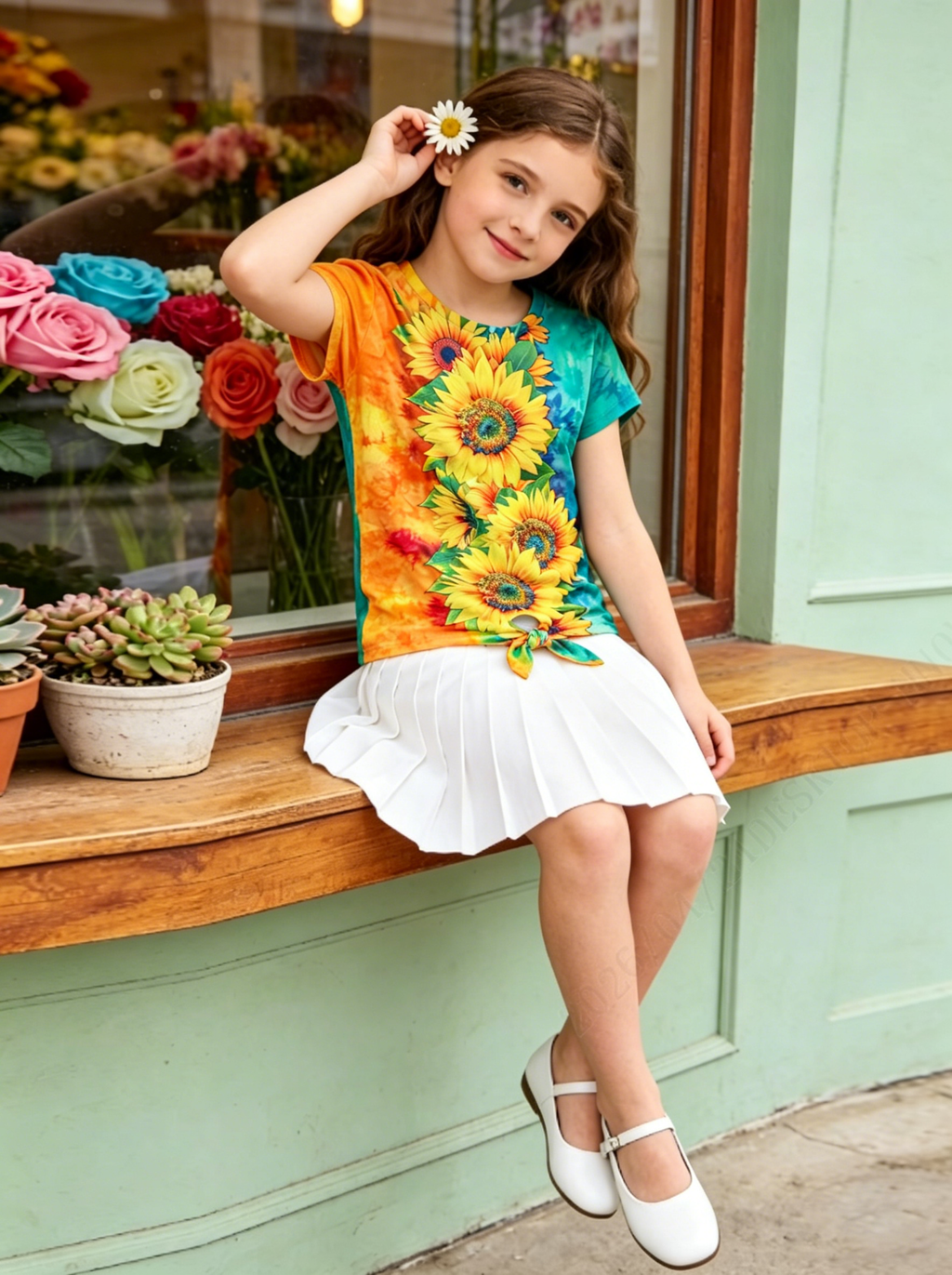 Lanbubble Girls Graphic T-Shirt Tie Dye Kids Short Sleeve Tee Shirt Tie Front Tops 7-12 Years