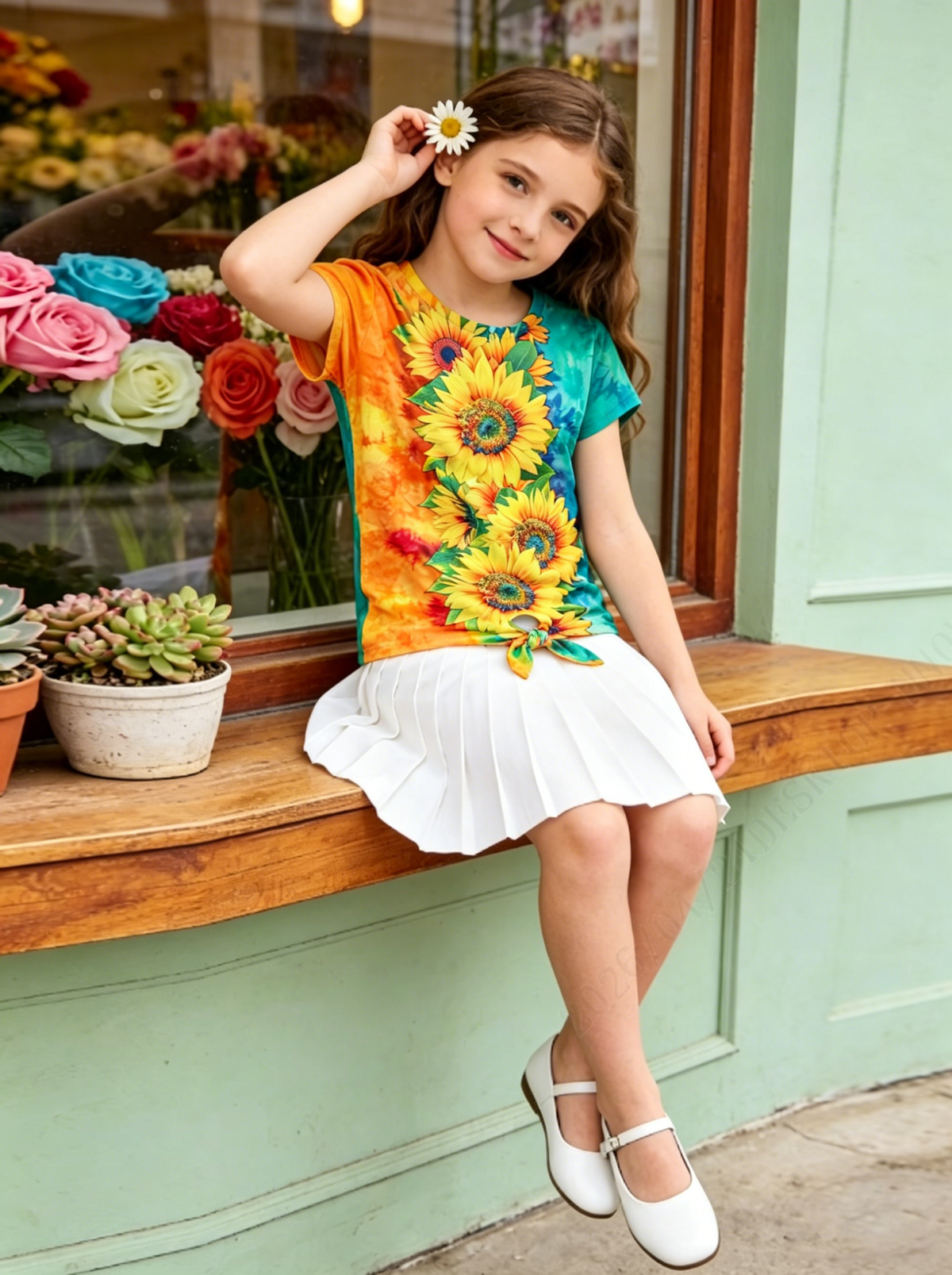 Lanbubble Girls Graphic T-Shirt Tie Dye Kids Short Sleeve Tee Shirt Tie Front Tops 7-12 Years