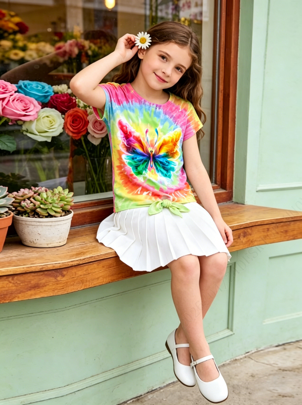 Lanbubble Girls Graphic T-Shirt Tie Dye Kids Short Sleeve Tee Shirt Tie Front Tops 7-12 Years