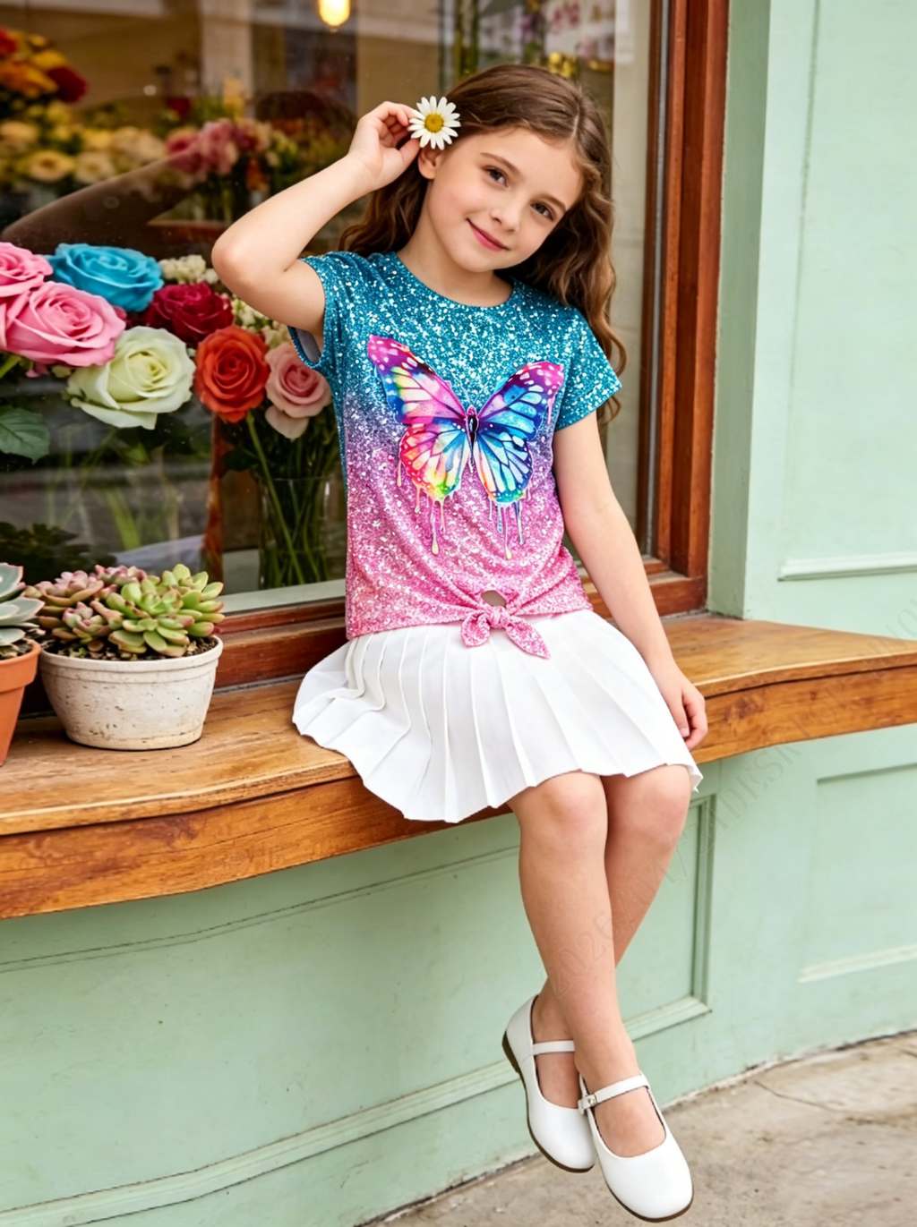 Lanbubble Girls Graphic T-Shirt Tie Dye Kids Short Sleeve Tee Shirt Tie Front Tops 7-12 Years