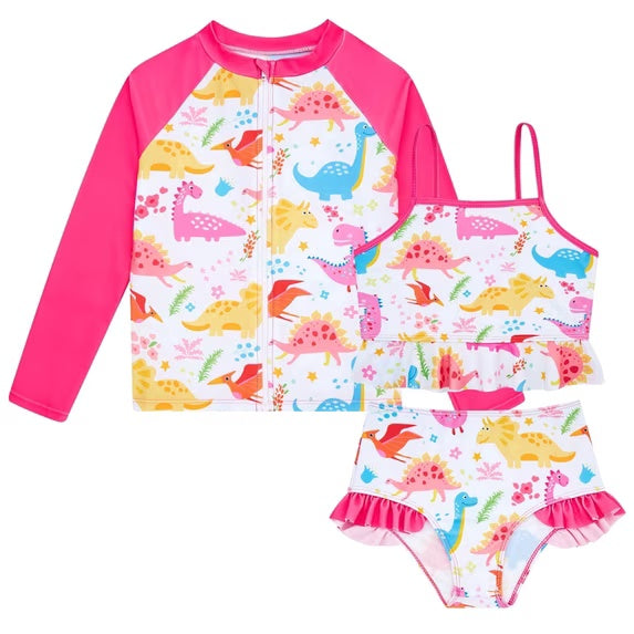 Lanbubble Girls 3 Piece Swimsuit Set Long Sleeve Rash Guard Tankini Bathing Suits Beach Swimwear