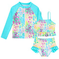 Lanbubble Girls 3 Piece Swimsuit Set Long Sleeve Rash Guard Tankini Bathing Suits Beach Swimwear