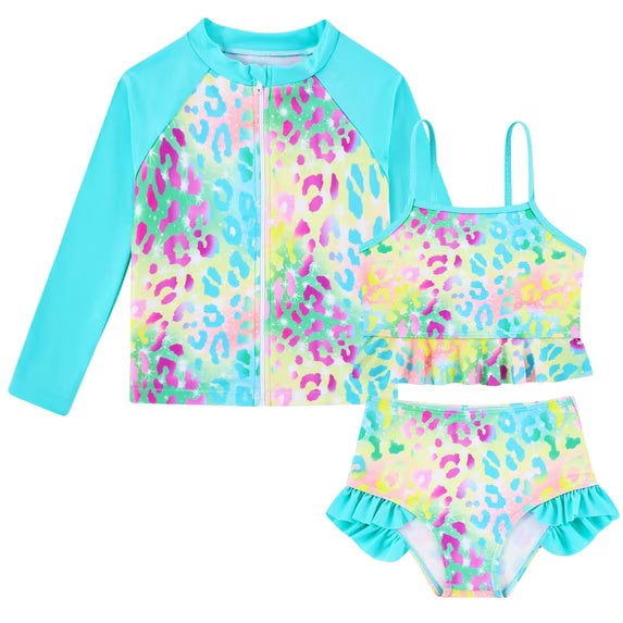 Lanbubble Girls 3 Piece Swimsuit Set Long Sleeve Rash Guard Tankini Bathing Suits Beach Swimwear