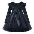 Lanbubble Toddler Girls Dresses Long Sleeve Velvet Tutu Dress Tulle Birthday Party Princess Dress For Kids 1-6T
