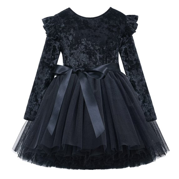 Lanbubble Toddler Girls Dresses Long Sleeve Velvet Tutu Dress Tulle Birthday Party Princess Dress For Kids 1-6T