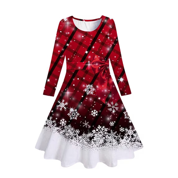Lanbubble Girls Christmas Dresses Long Sleeve A-Line Casual Dress Twirly Skater Dresses 5-13 Years