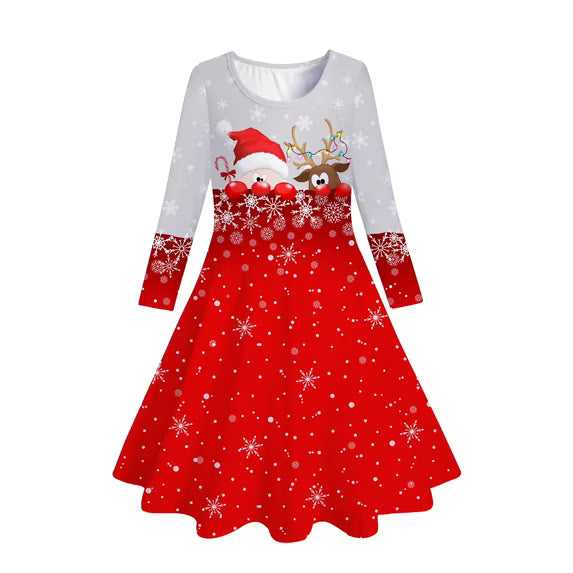 Lanbubble Girls Christmas Dresses Long Sleeve A-Line Casual Dress Twirly Skater Dresses 5-13 Years