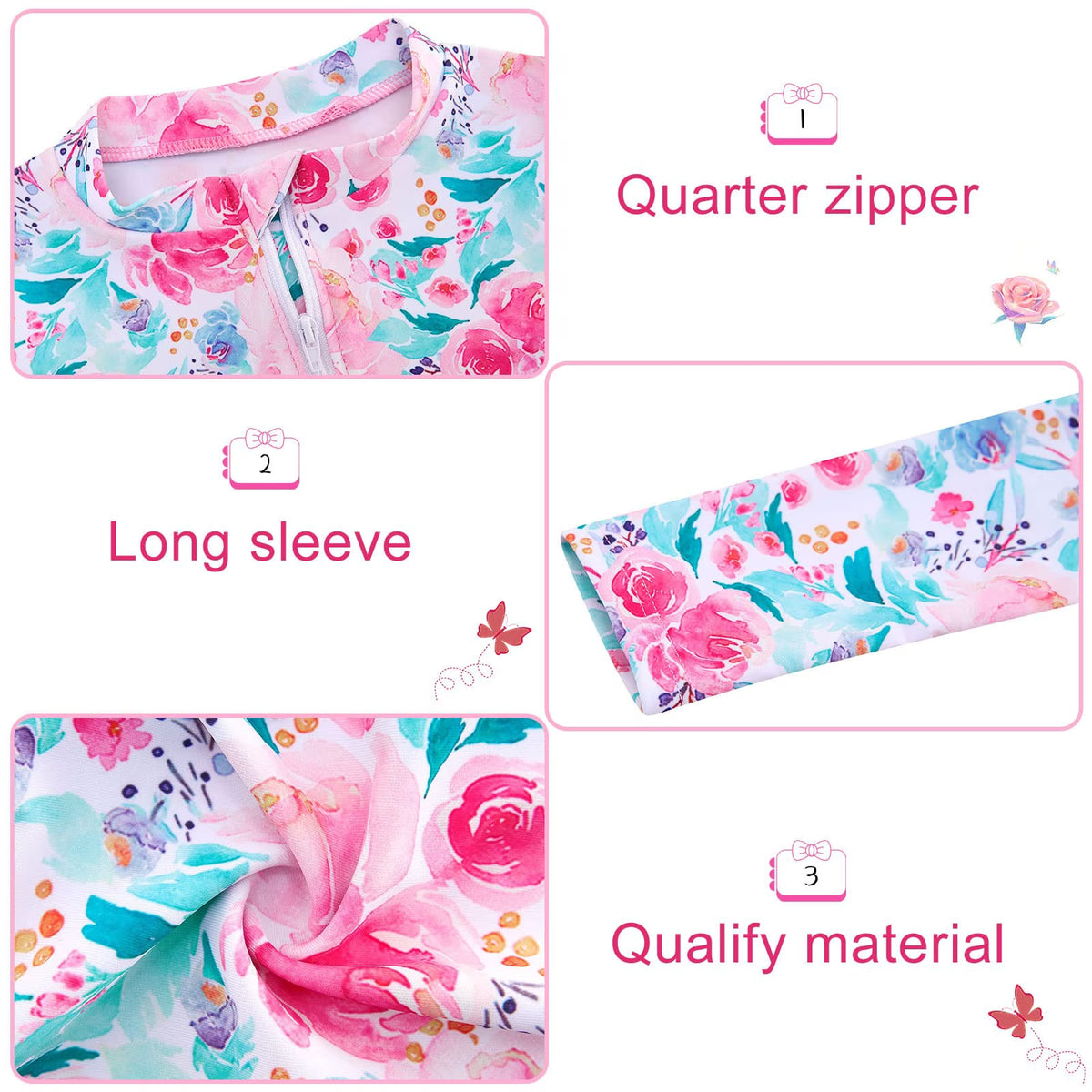 Toddler Girls 4 Piece Swimsuit Long Sleeve Rash Guard Ruffle Tankini Set Bathing Suit With Headband Little Girls 2-6T