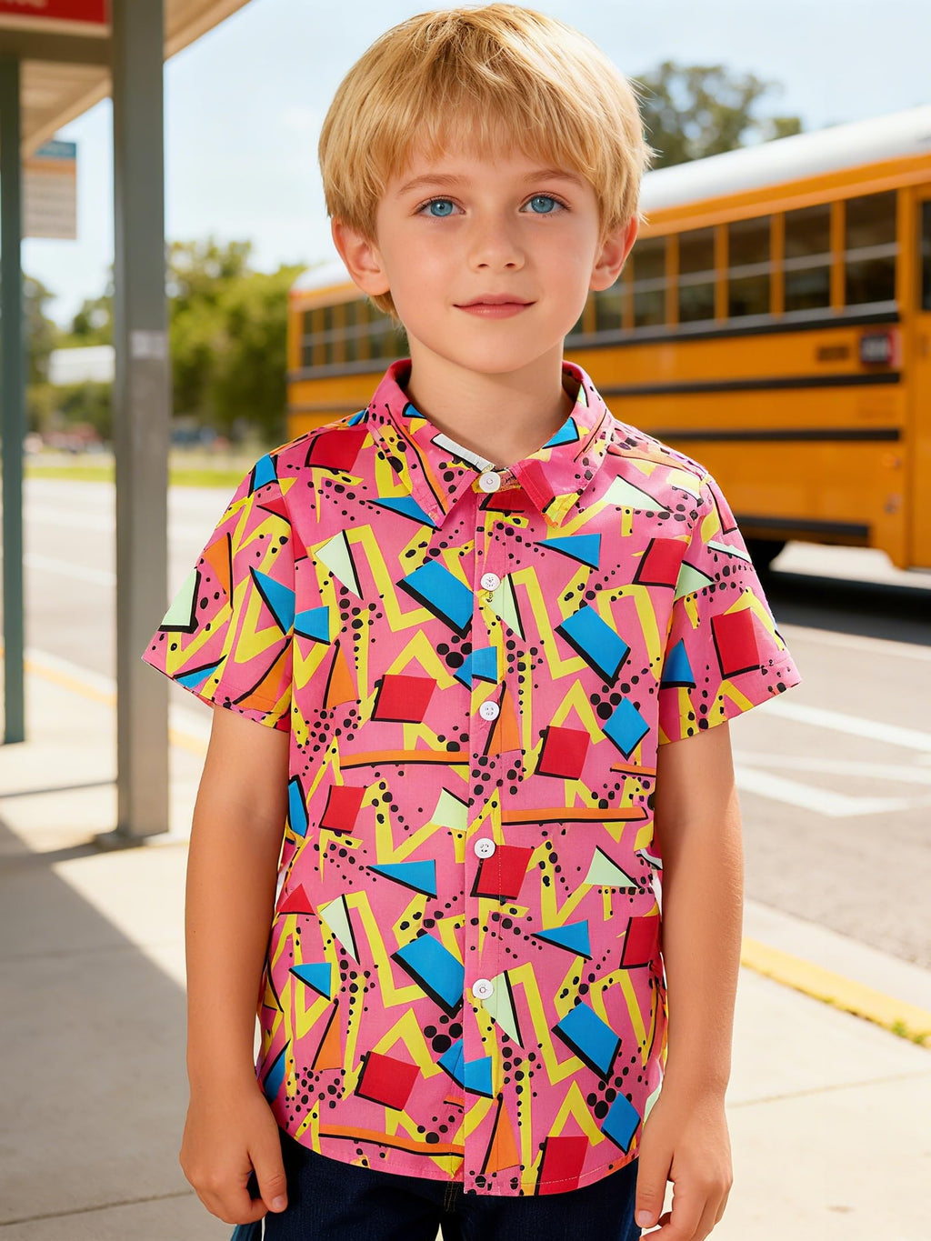 Lanbubble Boys Button Down Shirts 3D Graphic Hawaiian Aloha Short Sleeve Shirt Tops