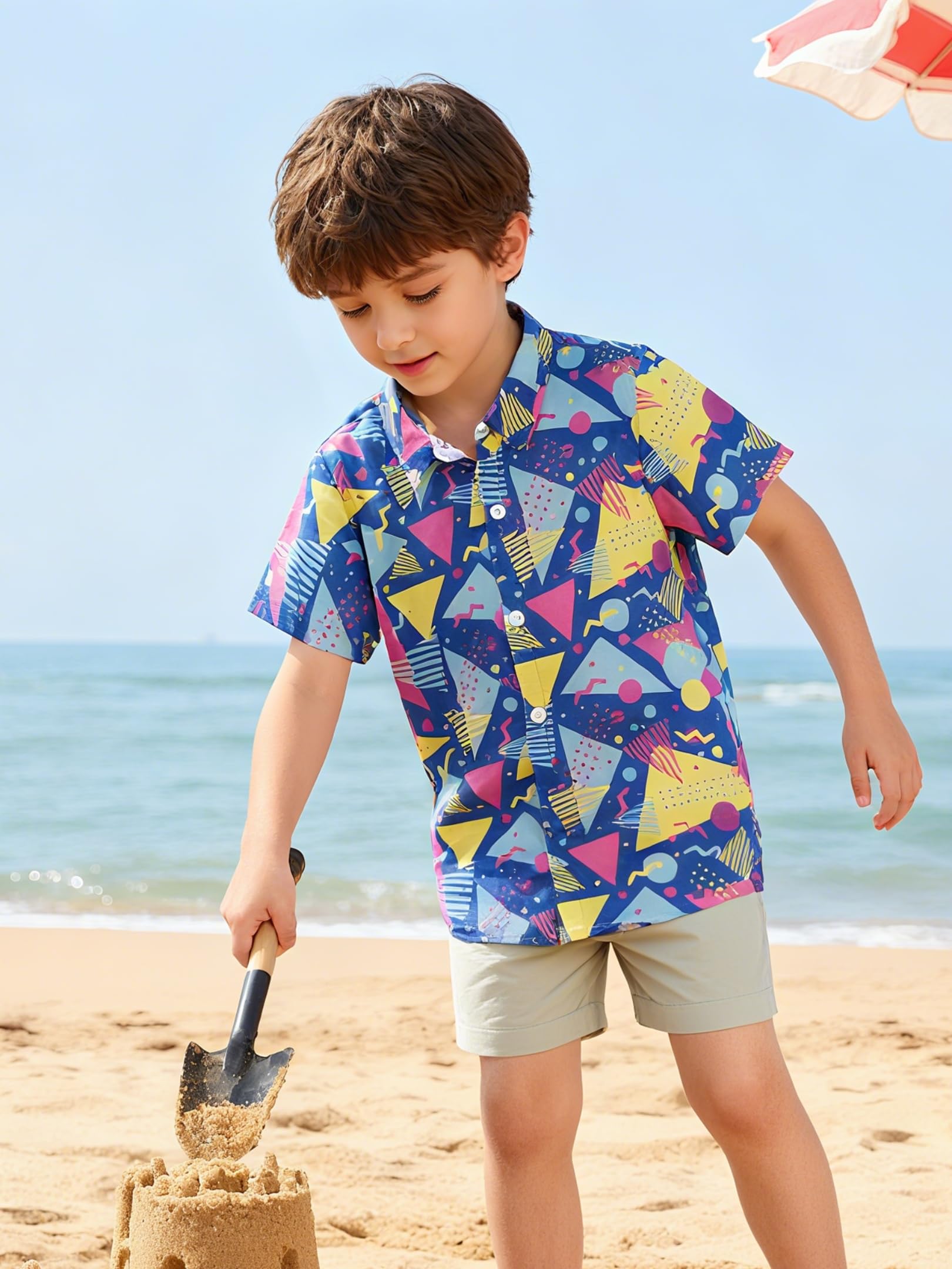Lanbubble Boys Button Down Shirts 3D Graphic Hawaiian Aloha Short Sleeve Shirt Tops