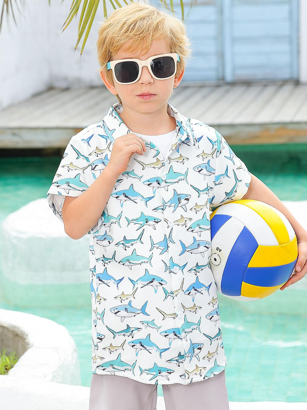 Lanbubble Boys Button Down Shirts 3D Graphic Hawaiian Aloha Short Sleeve Shirt Tops
