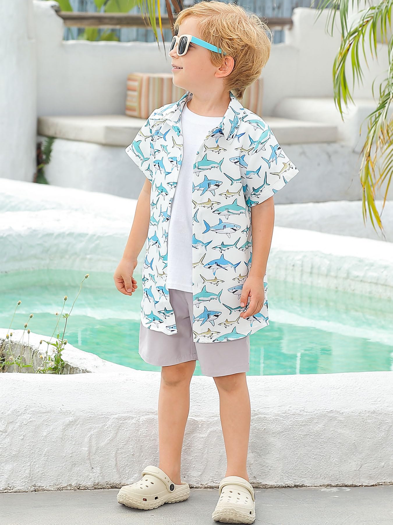 Lanbubble Boys Button Down Shirts 3D Graphic Hawaiian Aloha Short Sleeve Shirt Tops