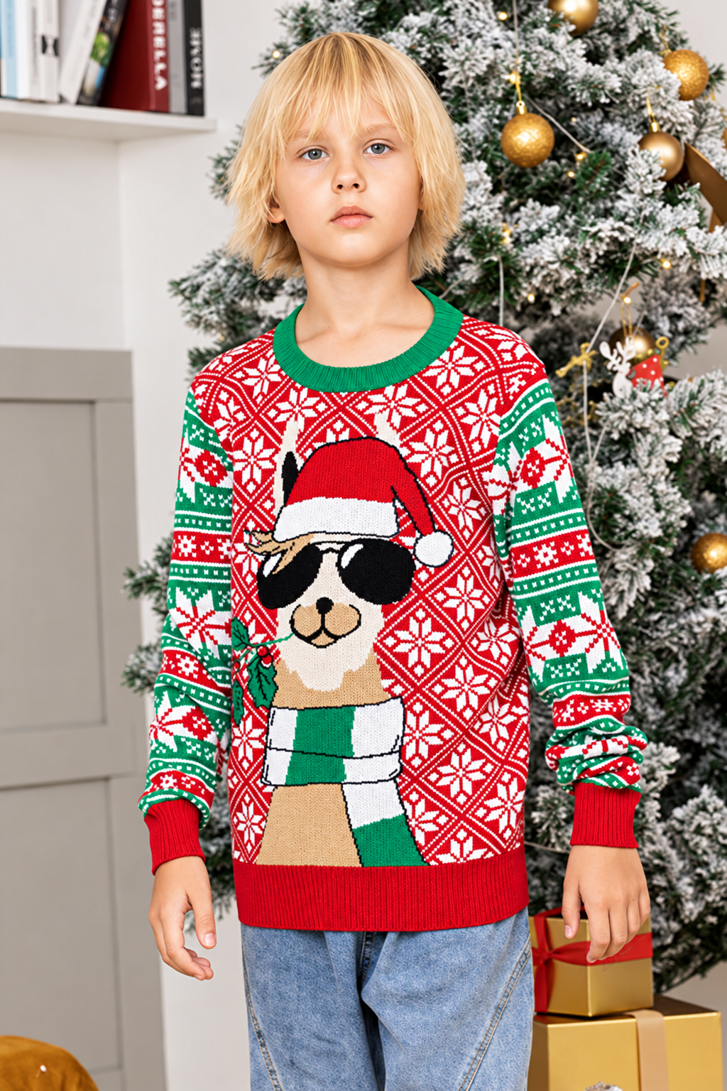 Lanbubble Unisex Kids Ugly Christmas Knit Sweater Crewneck Pullover for Boys and Girls Ages 7-14