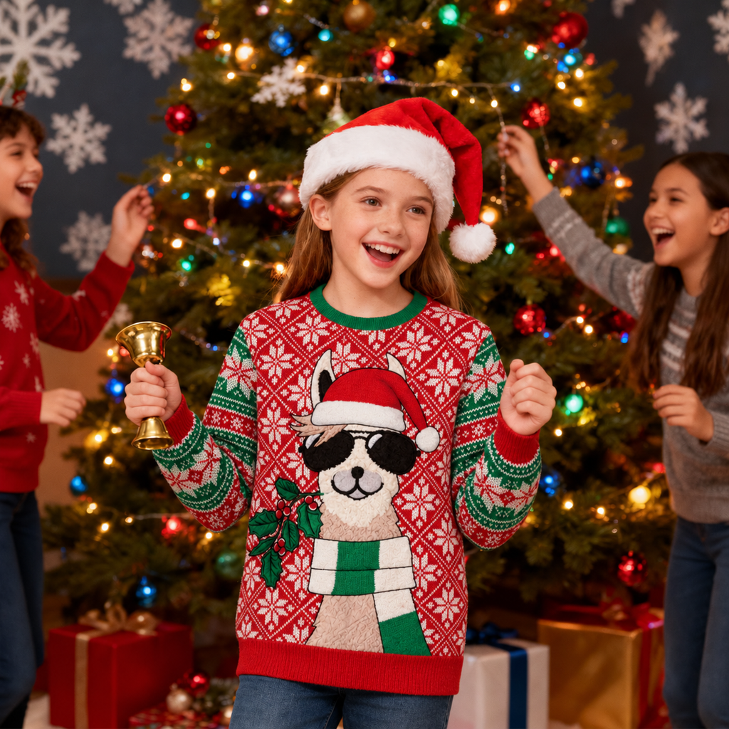 Lanbubble Unisex Kids Ugly Christmas Knit Sweater Crewneck Pullover for Boys and Girls Ages 7-14