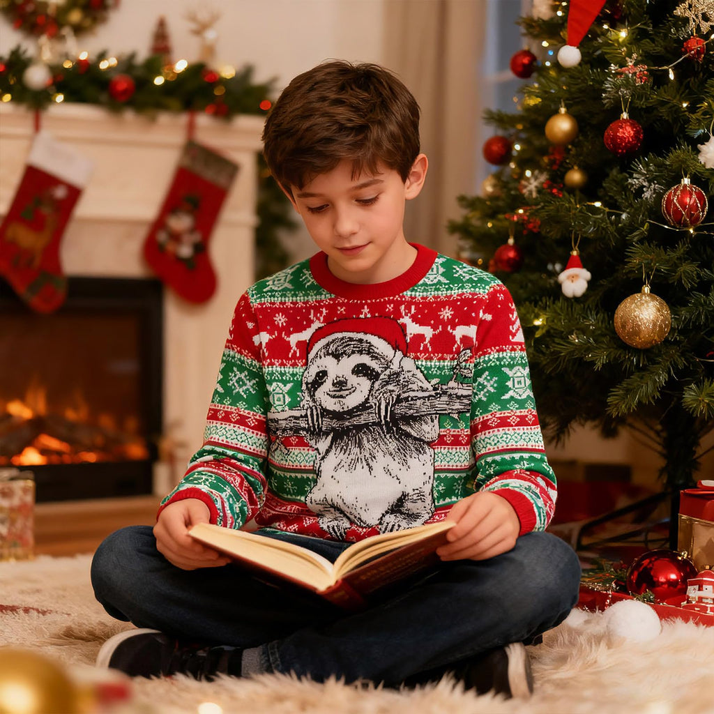 Lanbubble Unisex Kids Ugly Christmas Knit Sweater Crewneck Pullover for Boys and Girls Ages 7-14
