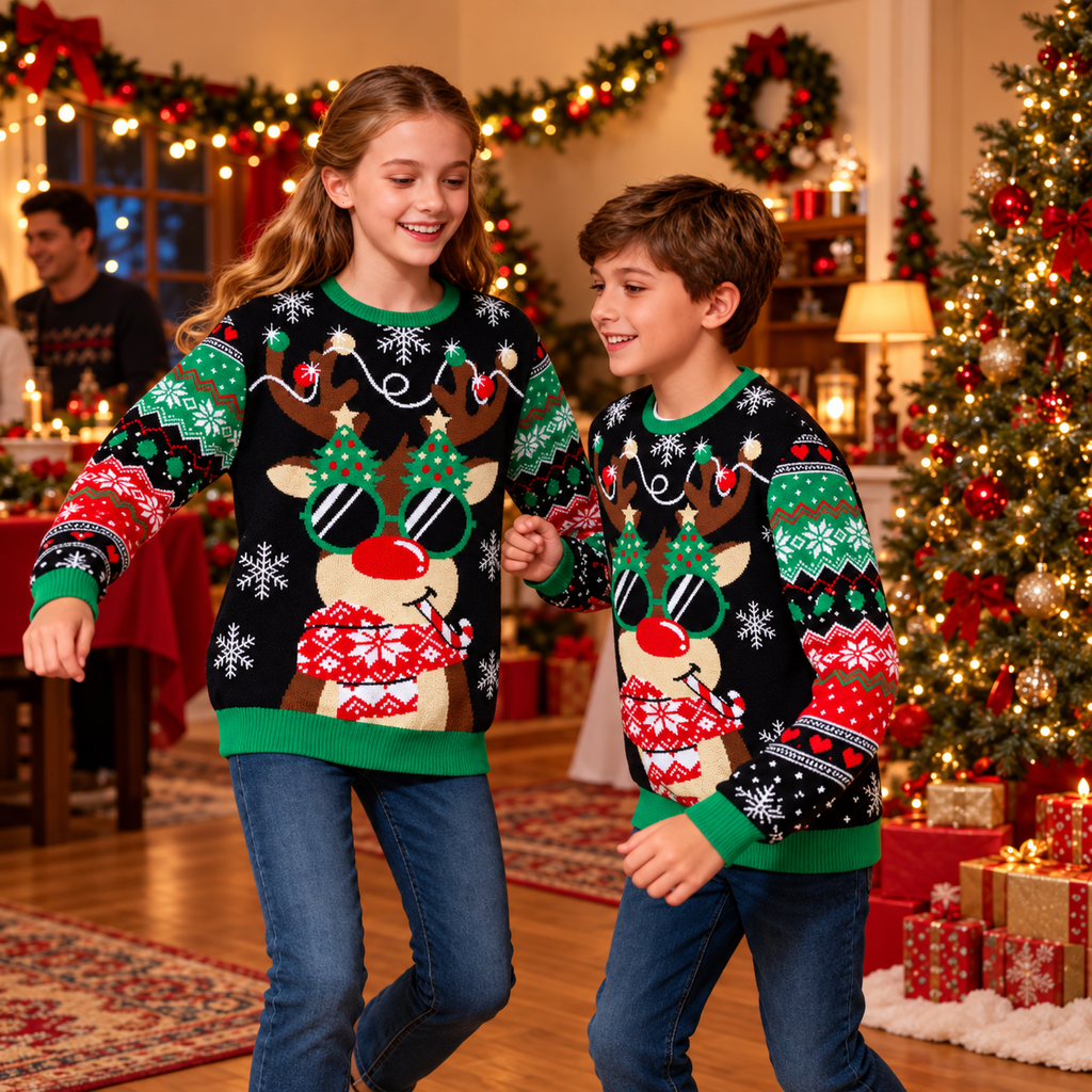 Lanbubble Unisex Kids Ugly Christmas Knit Sweater Crewneck Pullover for Boys and Girls Ages 7-14