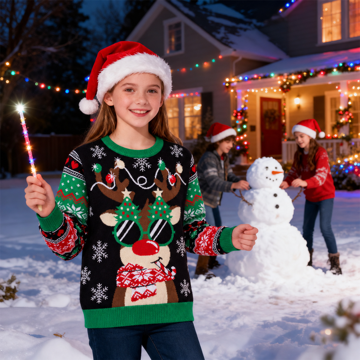 Lanbubble Unisex Kids Ugly Christmas Knit Sweater Crewneck Pullover for Boys and Girls Ages 7-14