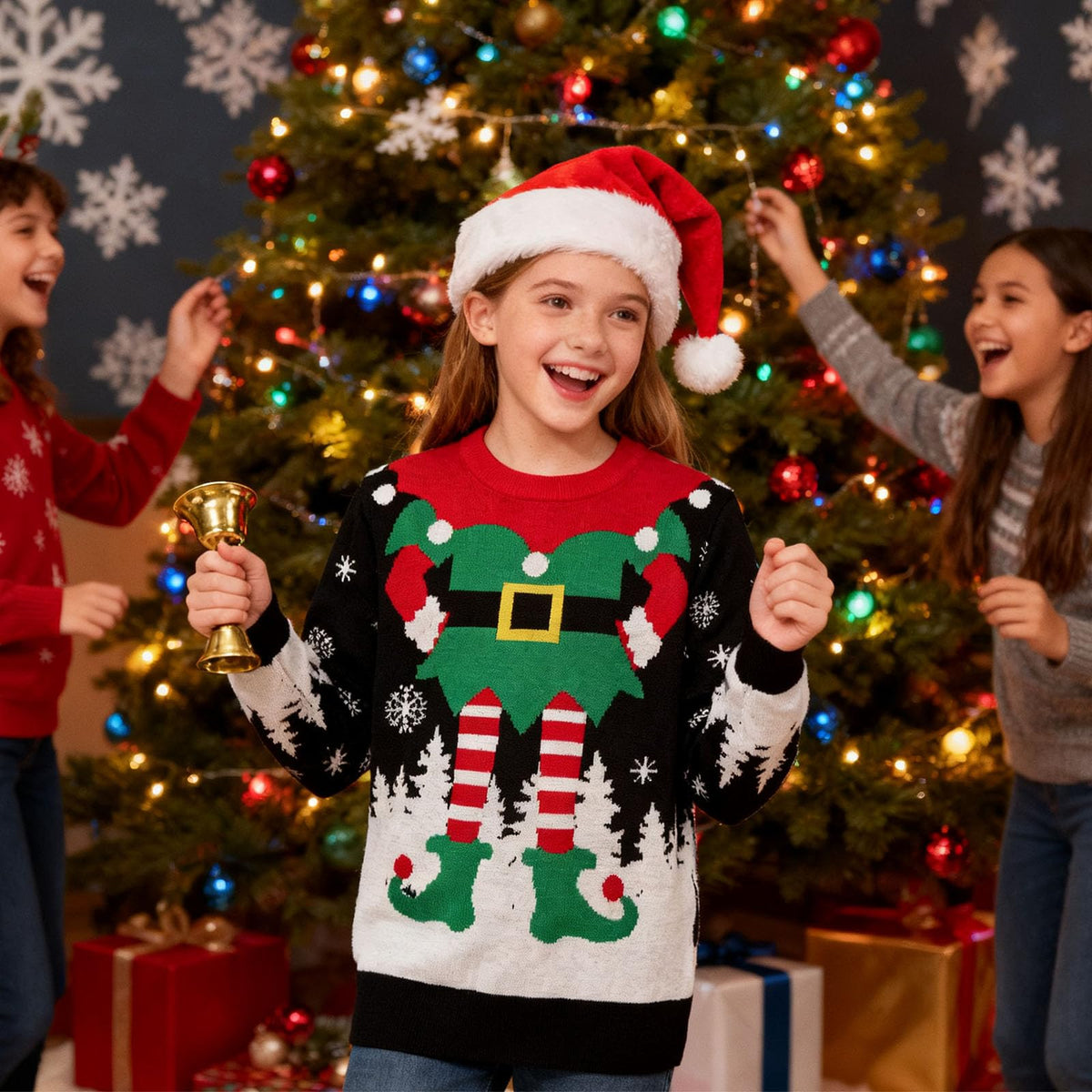 Lanbubble Unisex Kids Ugly Christmas Knit Sweater Crewneck Pullover for Boys and Girls Ages 7-14