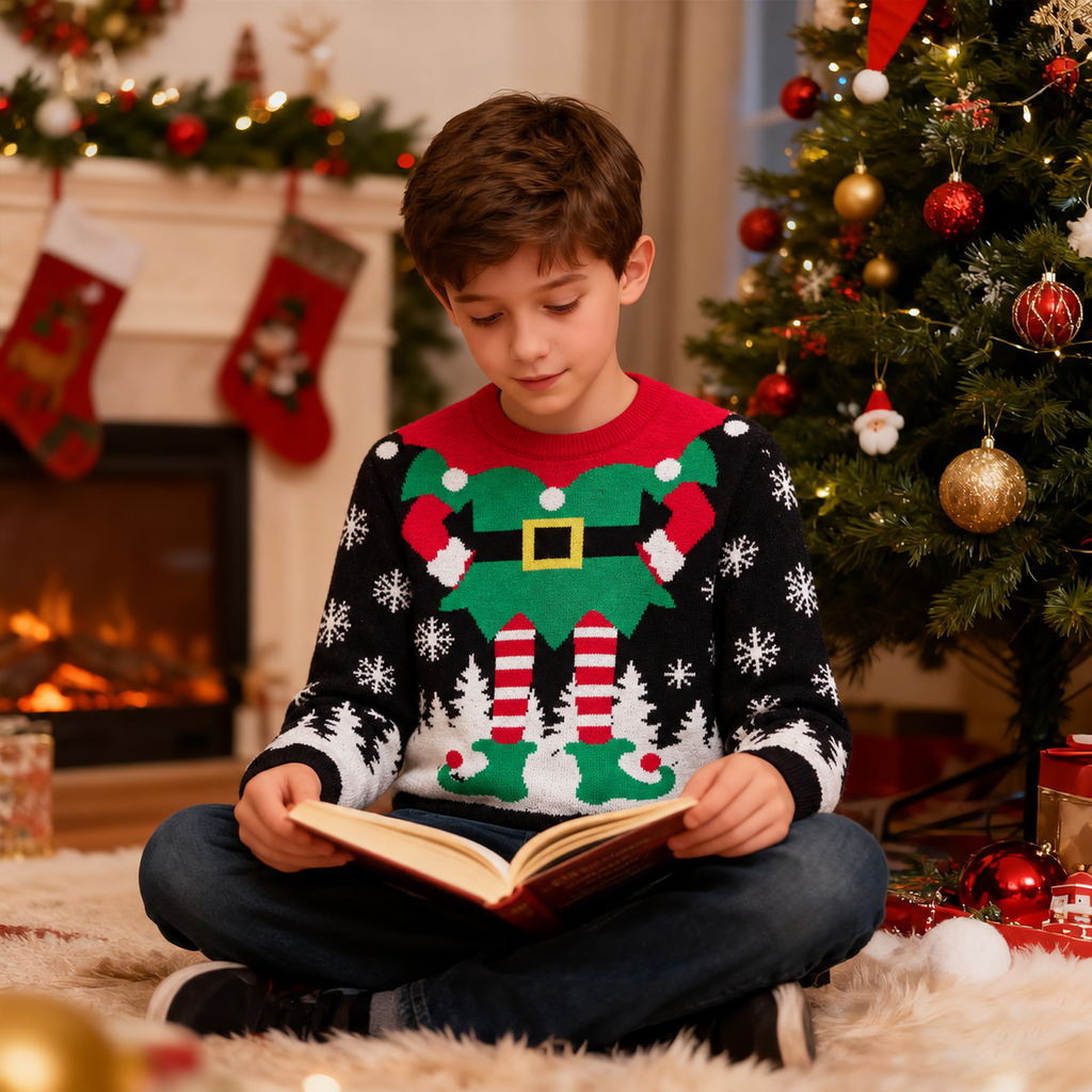 Lanbubble Unisex Kids Ugly Christmas Knit Sweater Crewneck Pullover for Boys and Girls Ages 7-14