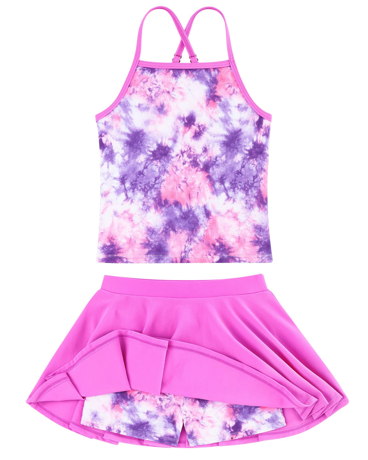 Lanbubble Girls Tankini Swimsuits Set Criss-Cross 2-Piece Bathing Suits Beach Swimwear 5-12 Years