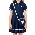 Lanbubble Toddler Girls Sporty Tennis Dress With Bag Short Sleeve Casual Polo Dress Purple Dress For Girls 3-7 Years